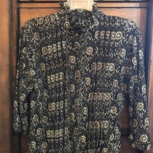 New Directions Black & Gold Button Up Top Size L